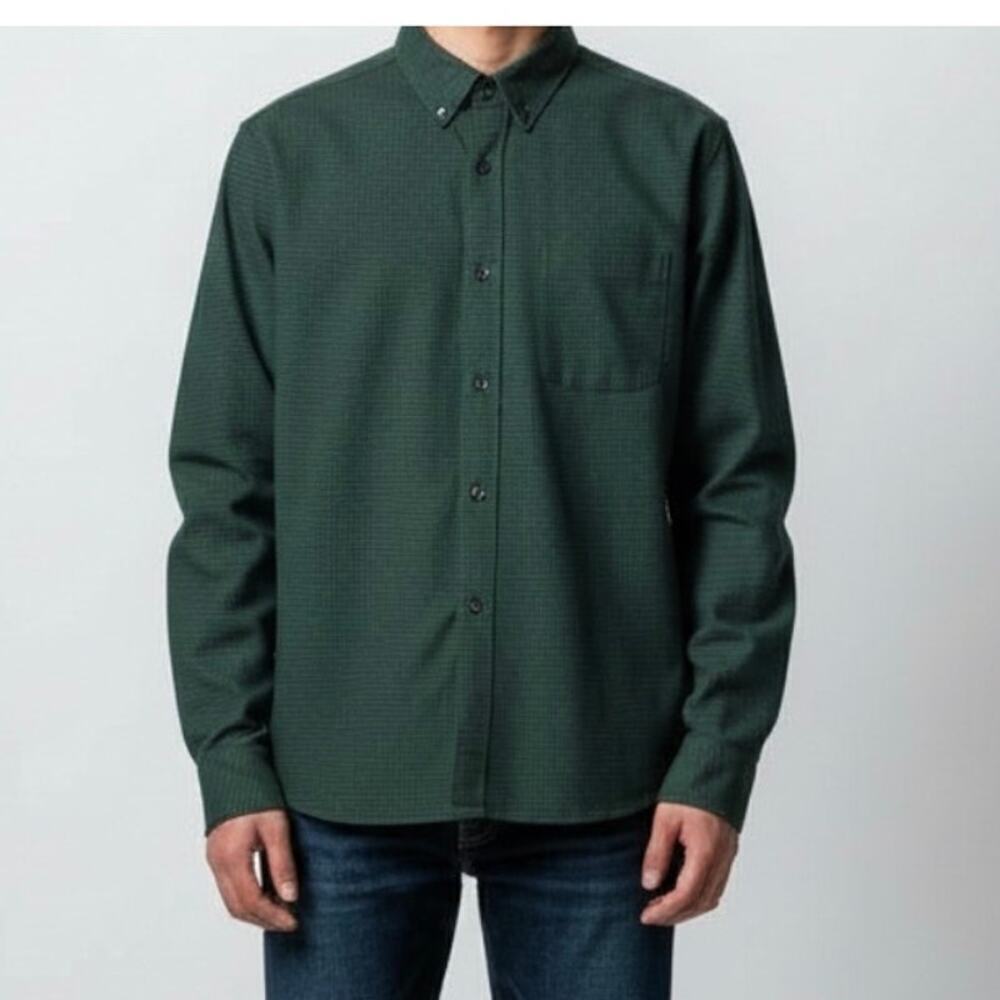 L.L. Bean Men Traditional Fit Button Down Shirt 4X Dark Green Micro Houndstooth